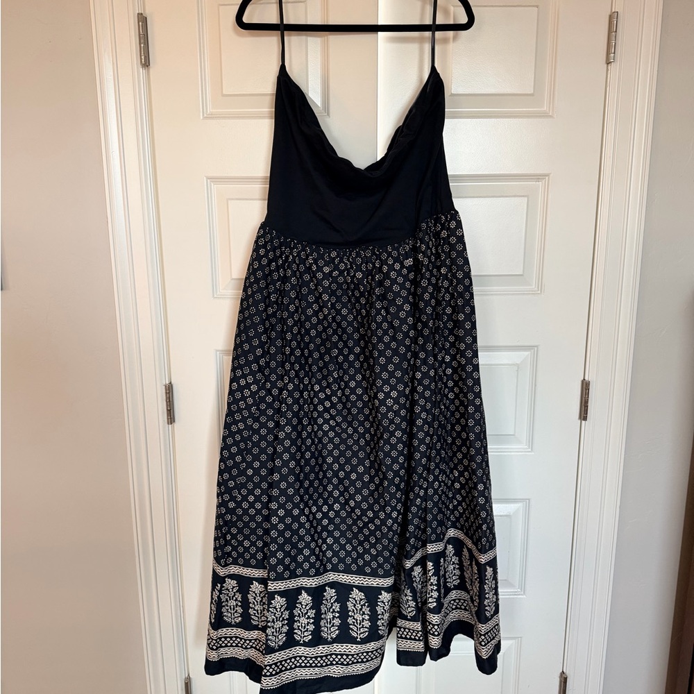J. Crew Strapless Navy & Cream Patterned Dress NWT | Size 2X
